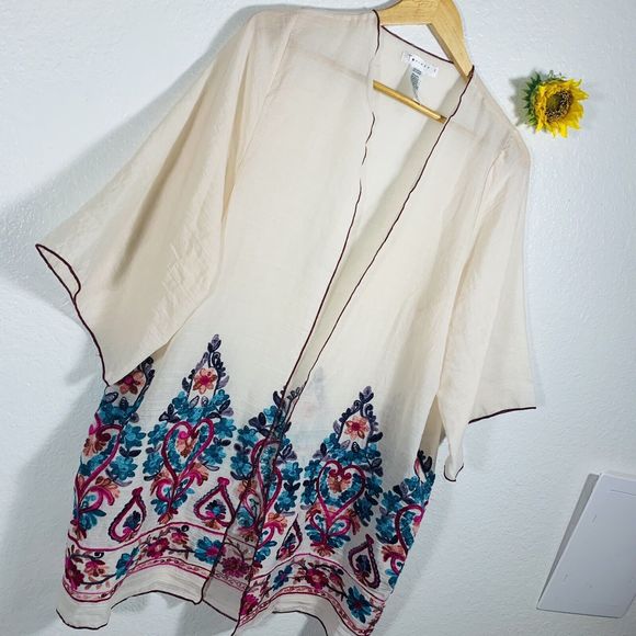 T Party Embroidered Cotton Open Boho Cardigan Size Small Women’s - Picture 2 of 7